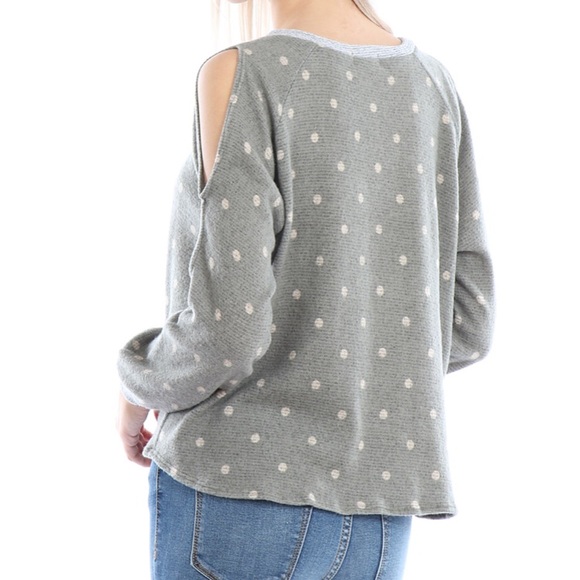 Olive Cold Shoulder Polka Dot  Knit Top - Picture 3 of 6